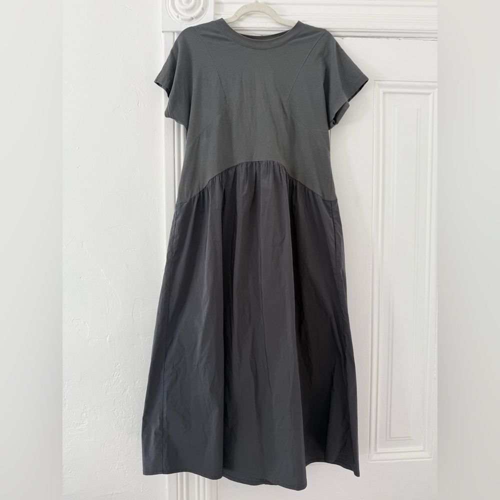 MELLODAY Mixed Media Charcoal Gray Midi Dress
